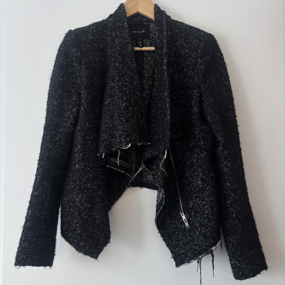Isabel Marant Black Wool Boucle Zip Up Moto Short Jacket - Size 2 Small